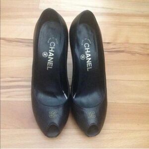 CHANEL Black Peep Toe Heels